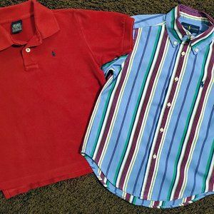 Boys Sz 5 Red Polo Shirt & Ralph Lauren Striped Polo Shirt